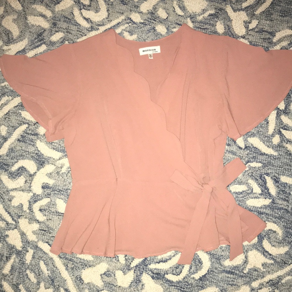 Monteau Flutter Sleeve Wrap Top